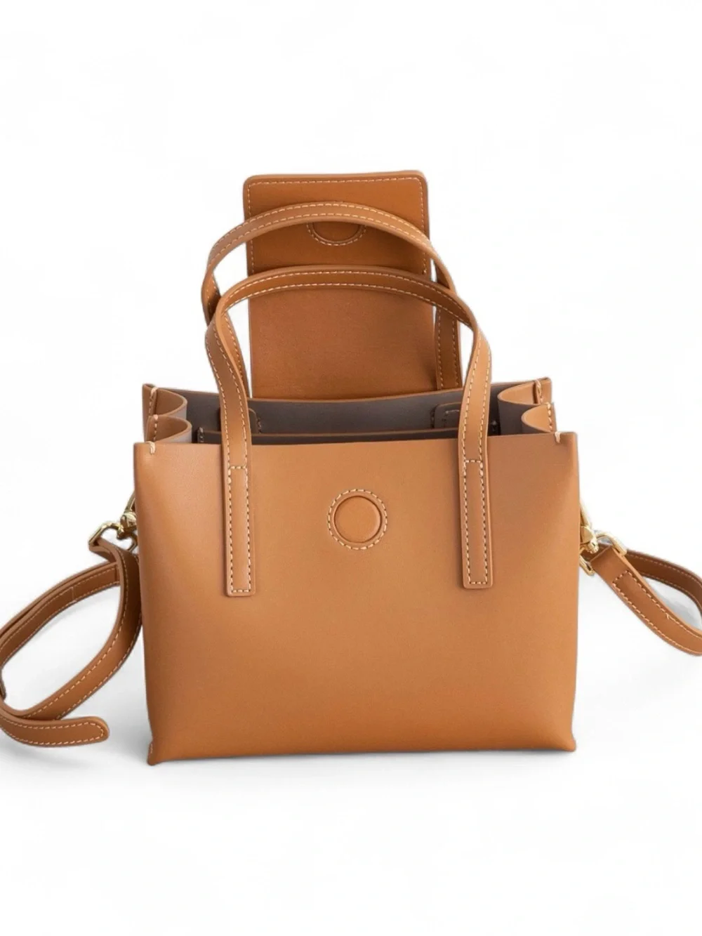 👜AALLYN Mini Stella Satchel Genuine Leather Crossbody Burnt Caramel - Picture 3 of 6
